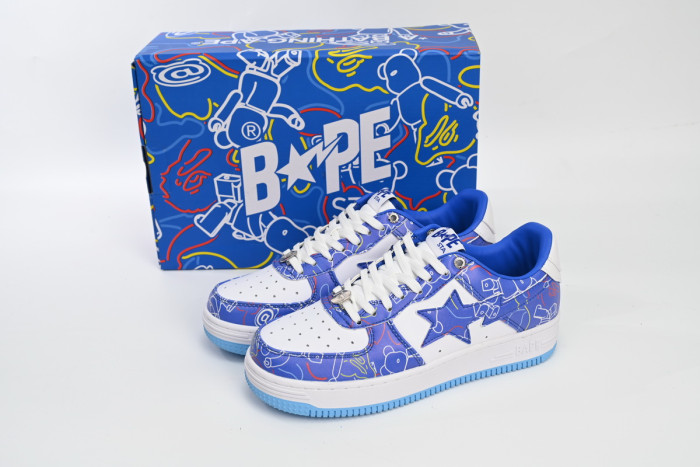 bape sta to low black blue color spray painting