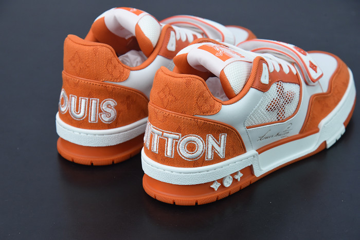 lv sneakers trainer monogram denim orange