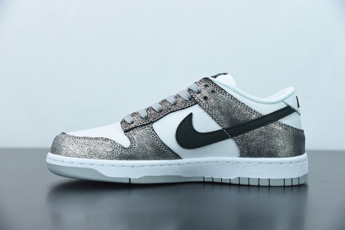 nike dunk low features silver cracked leather do5882-001