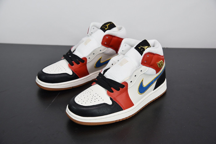 air jordan 1 mid sail red black blue dc1426-100
