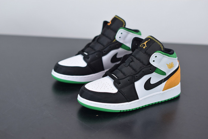 air jordan 1 mid se white laser orange lucky green (gs) bq6931-101