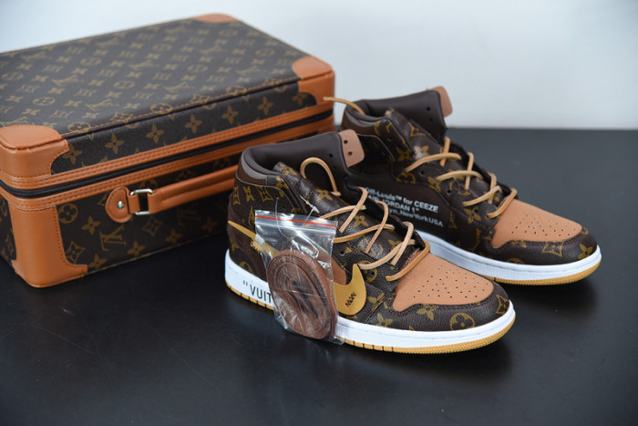 air jordan 1 x off L**is aj1 ow brown orange aq0818-158