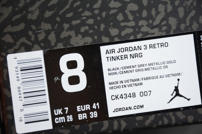 air jordan 3 retro tinker black cement gold ck4348-007