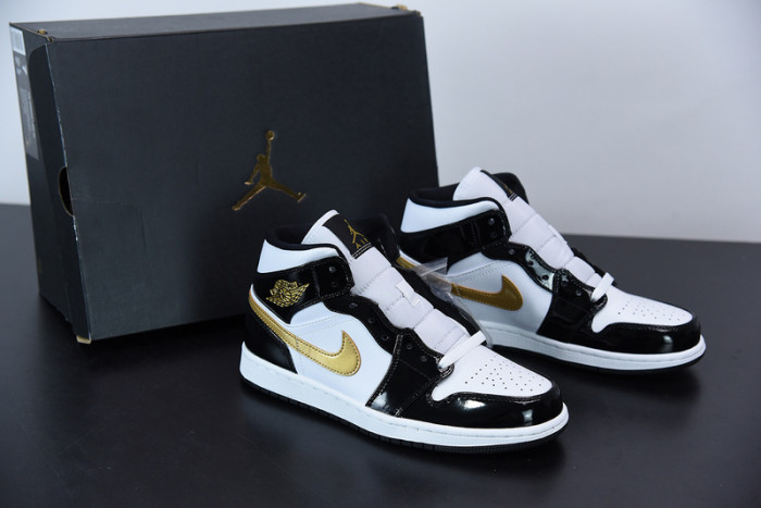 air jordan 1 mid patent black white gold 852542-007