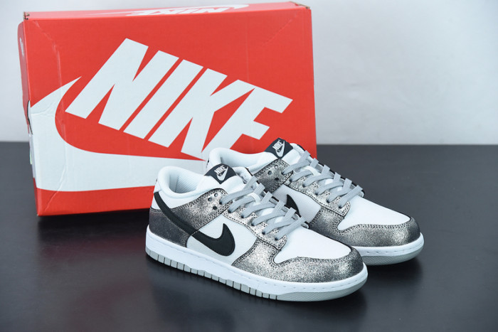 nike dunk low features silver cracked leather do5882-001