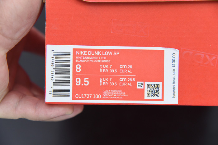 nike dunk low university red cu1727-100