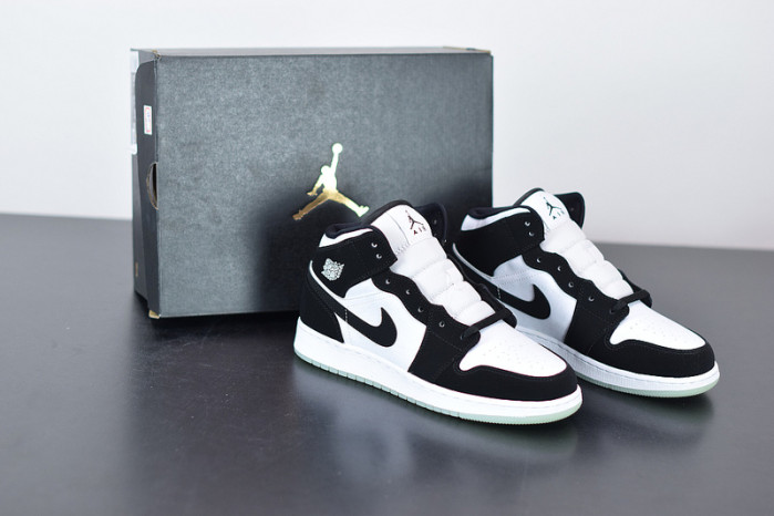air jordan 1 mid white black teal tint (gs) bq6931-103