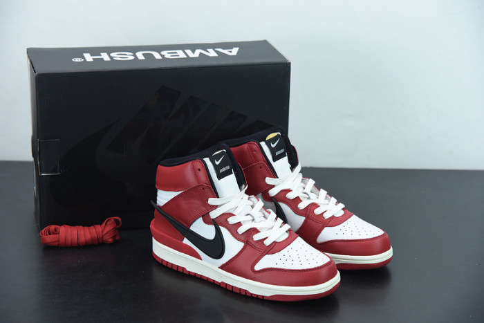 ambush x nike sb dunk high varsity red black white cu7544-102