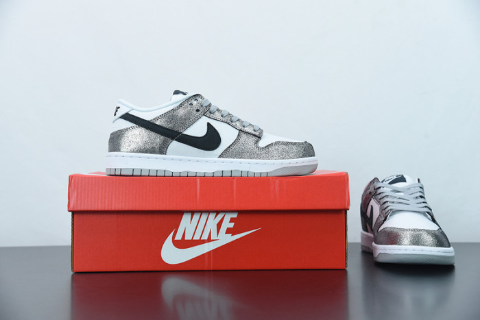 nike dunk low features silver cracked leather do5882-001