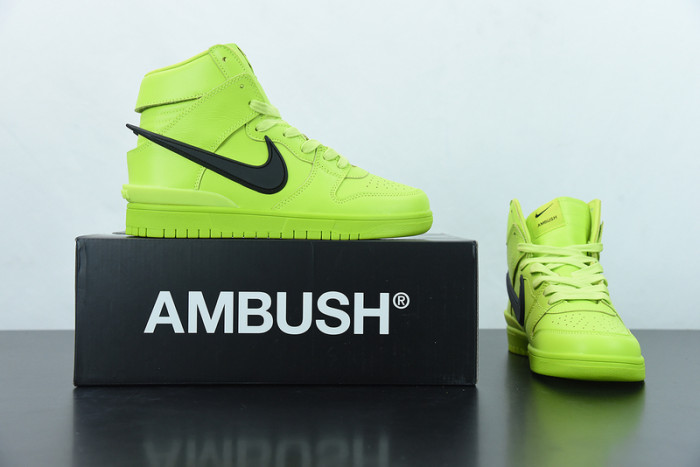 ambush x nike dunk high “flash lime” cu7544-300
