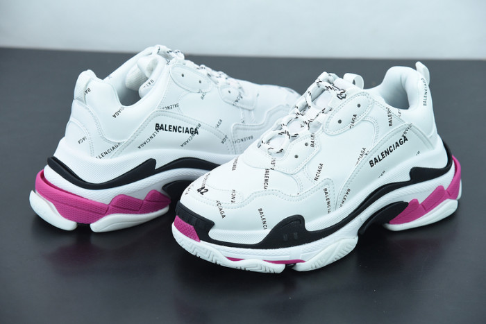 balcia triple s all over logo white pink sneaker