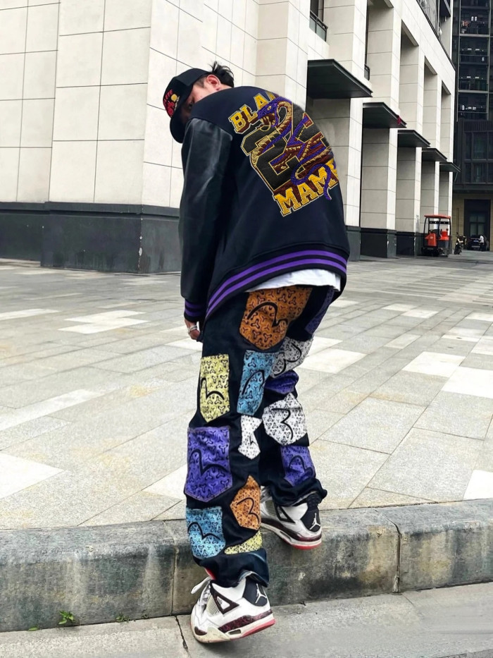 Kobe baseball jersey with embroidered patch, PU leather sleeves and cotton jacket RC1087