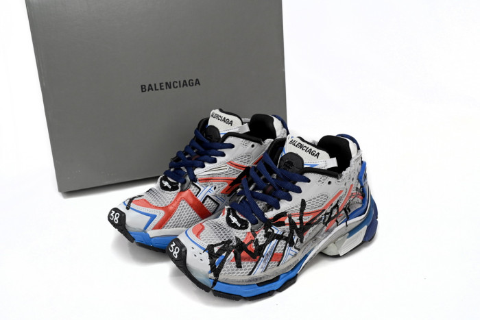 balcia runner white and blue printing Ba*len*cia*ga