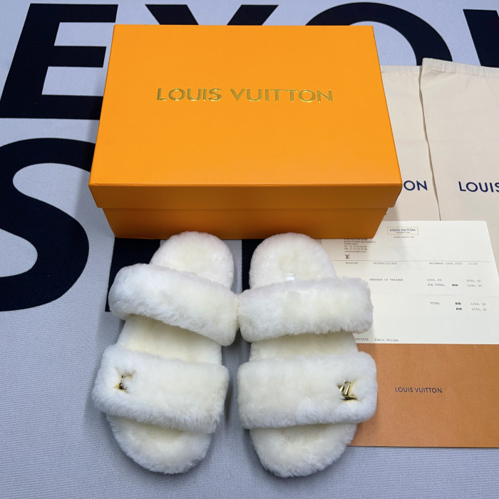 lv slide lady women slippers white