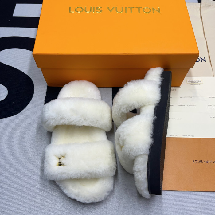lv slide lady women slippers white