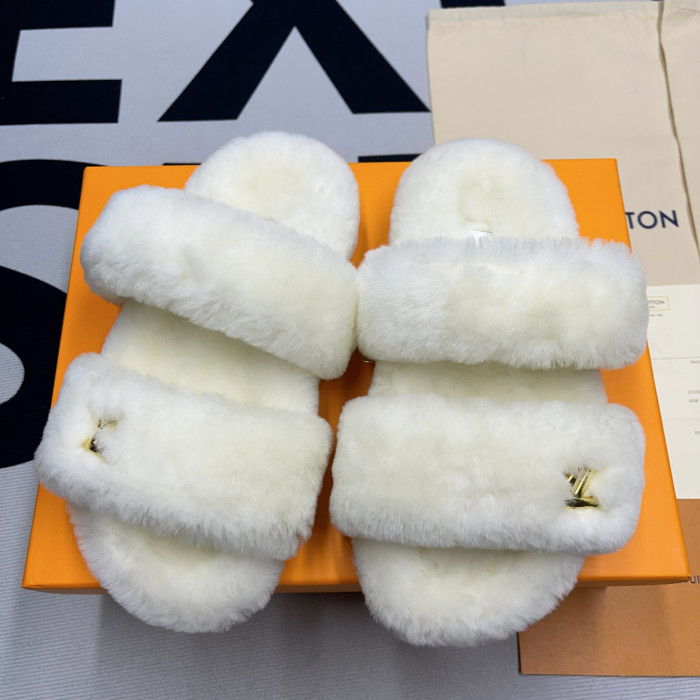 lv slide lady women slippers white